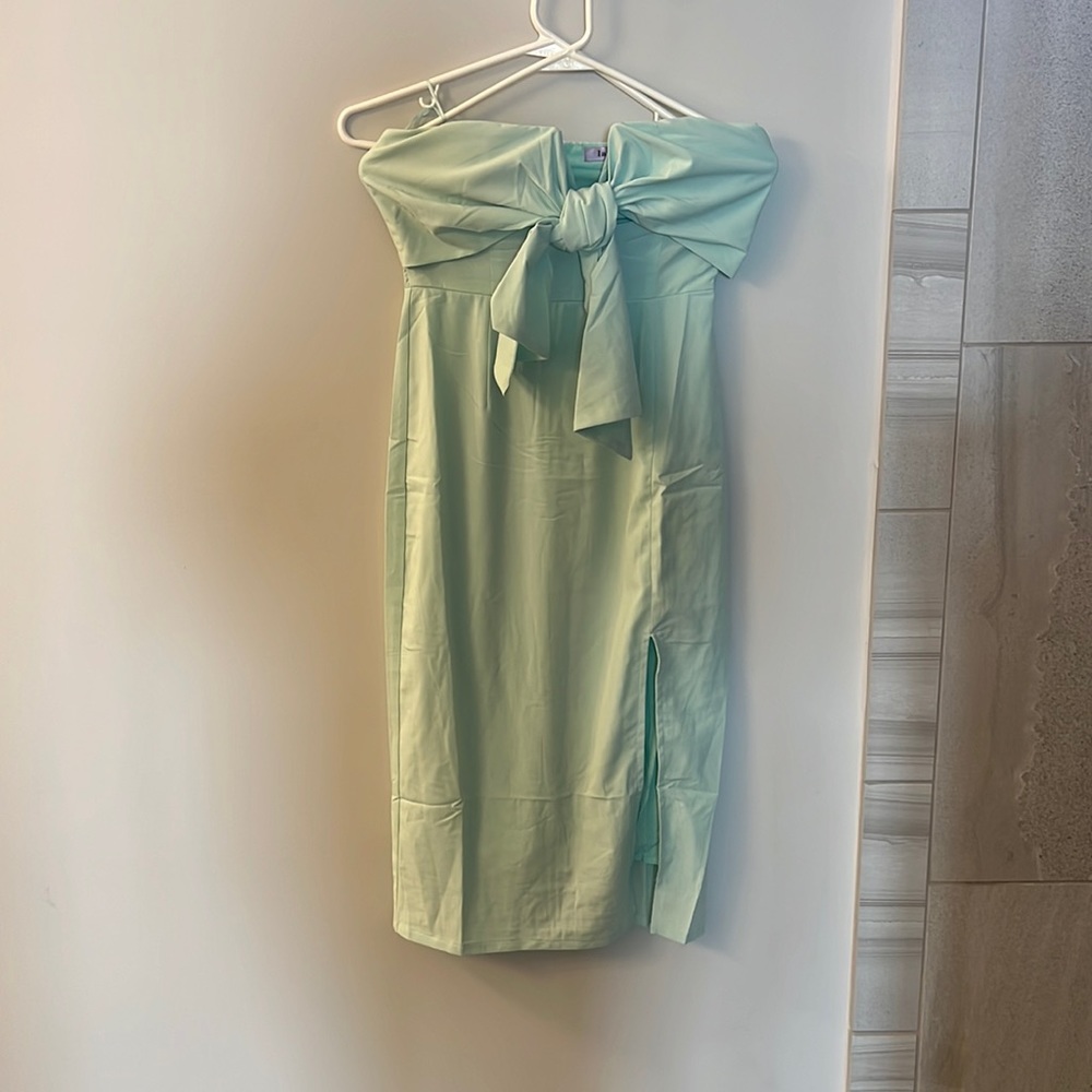 mint tube top midi dress